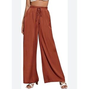 Stars Above Rust HighWaisted Drawstring WideLeg Pants Size Small‎